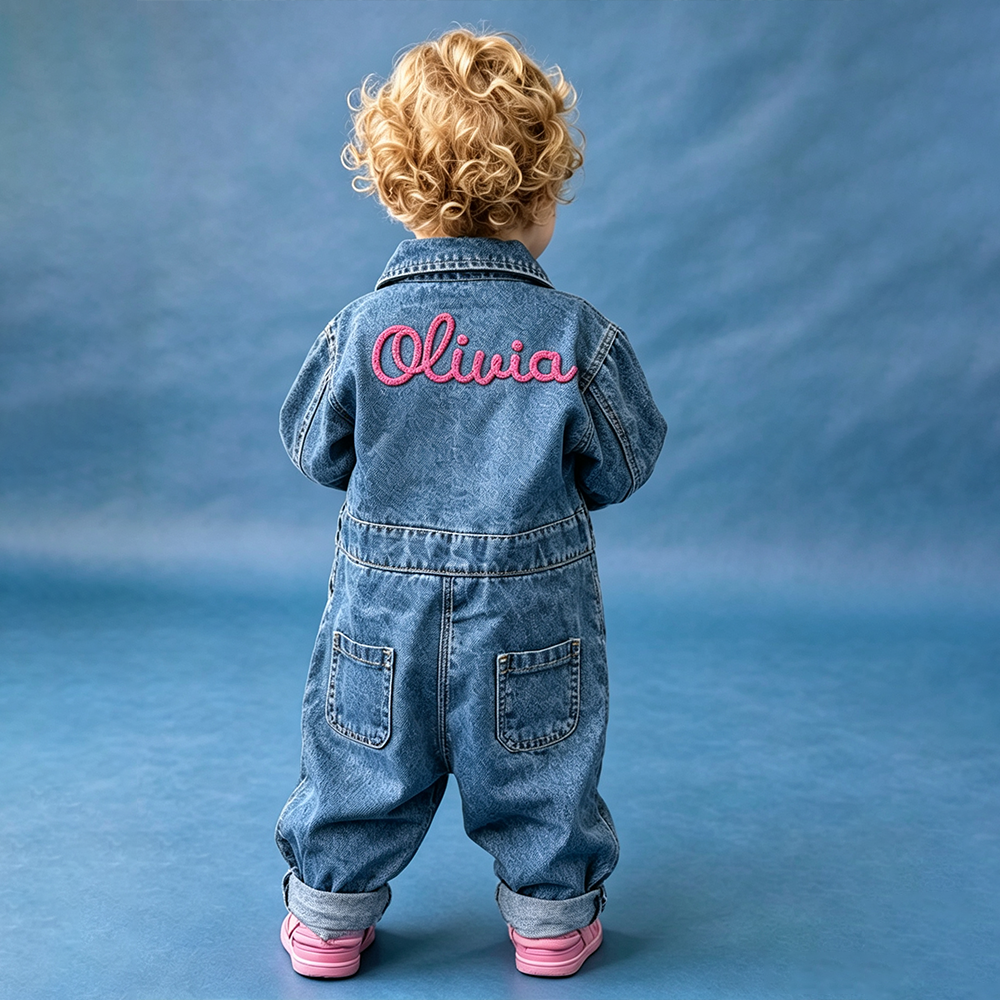 Personalized Baby Embroidered Oversized Denim Jumpsuit| Pants62