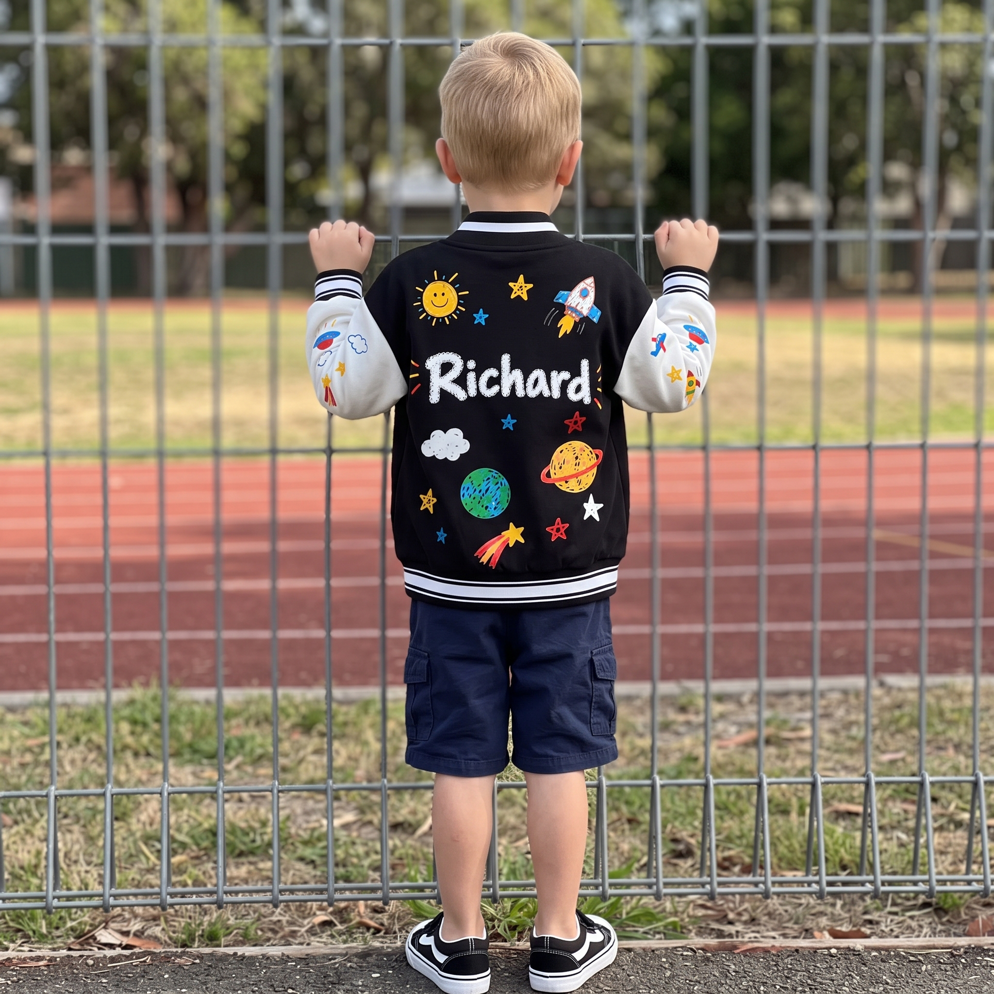 Personalized Kids Space Rocket Varsity Jacket | Cloth291
