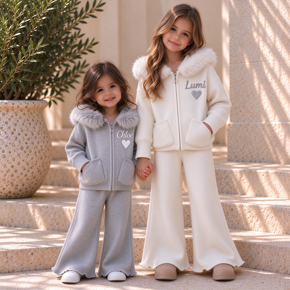 Personalized Winter Luxury Girls Knitted Tracksuit Set | Cloth297