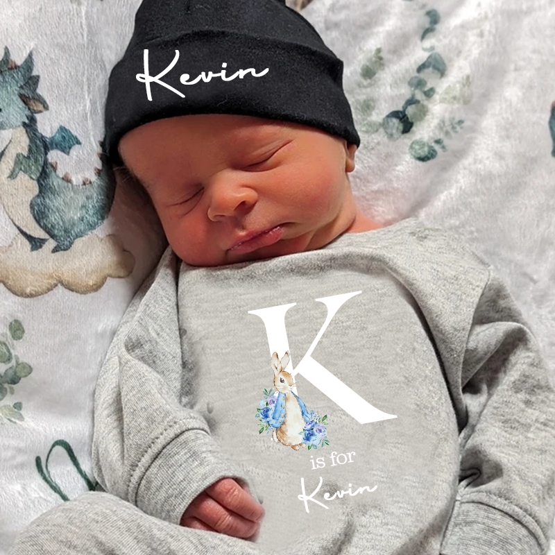 Personalised Blue Rabbit Initial Baby Going Home Sets| BBCloth03