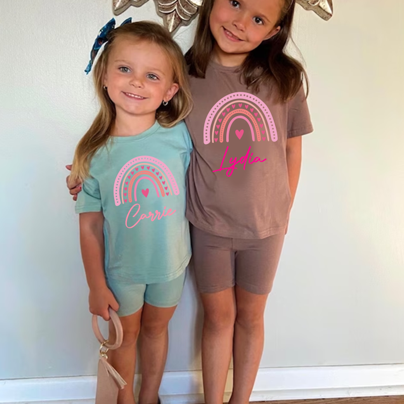 Personalized Kids Rainbow Cycling Toddler shorts Set| Cloth153