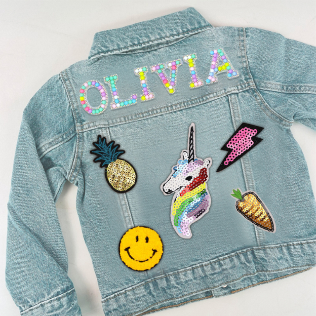 Personalized Kids Macaron Candy Color Beaded Letter Denim Jacket| Cloth165