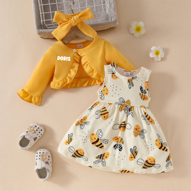 Personalized Baby GirlLittle Bee Dress With Headband| BBcloth113