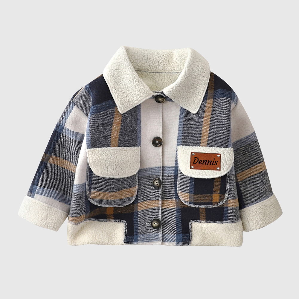 Personalized Boy Leather Patch Plaid Jacket| Cloth259