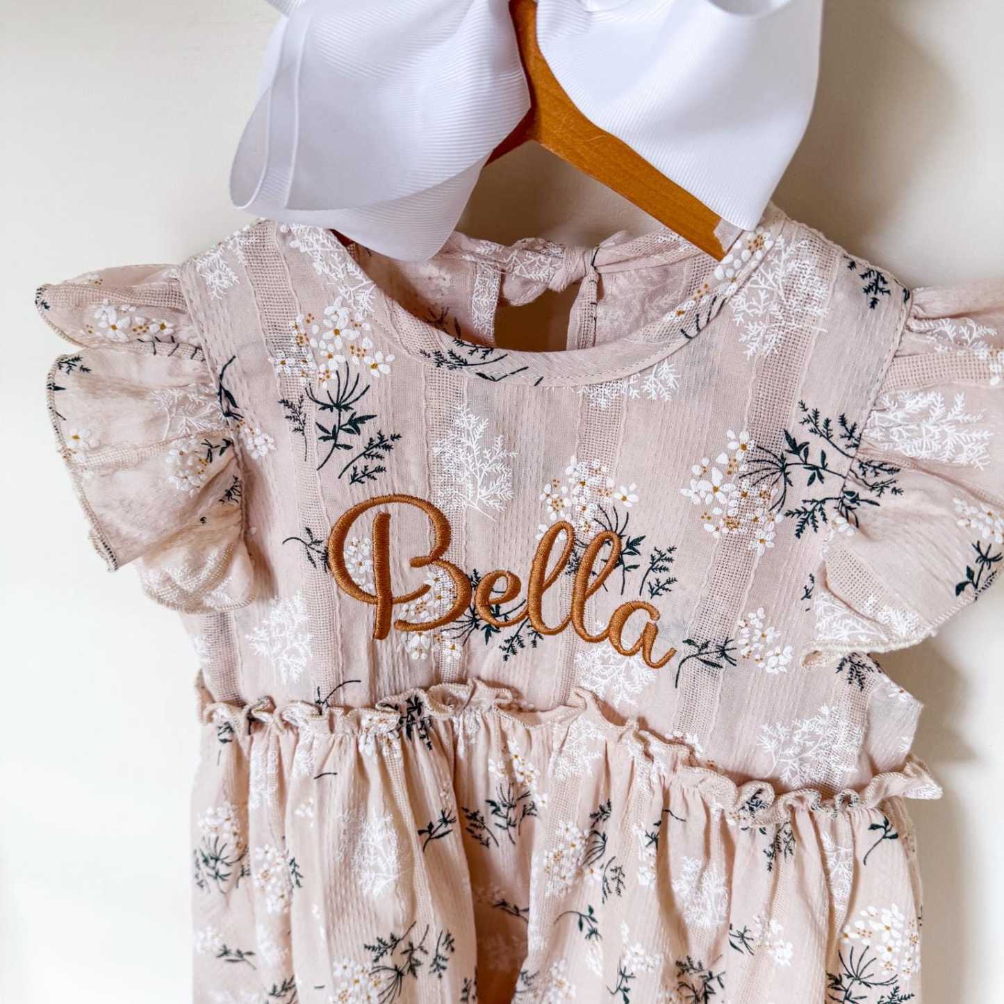 Personalized Girl Embroidered Name Floral Dress With Bow| Dress80