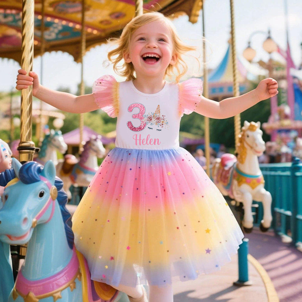 Personalized Girl Birthday Rainbow Mesh Cake Dress| Dress35