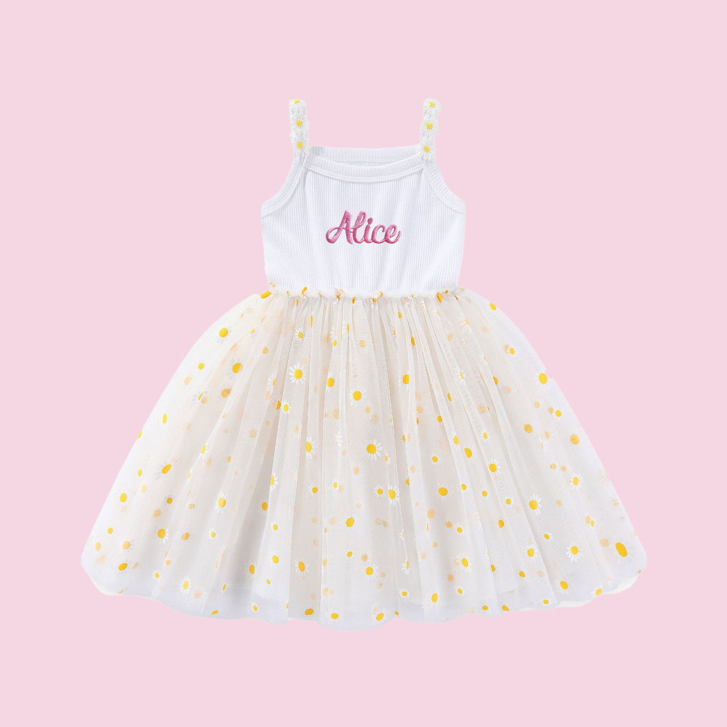 Personalized Girl Embroidered Daisy Tutu Dress| Dress12