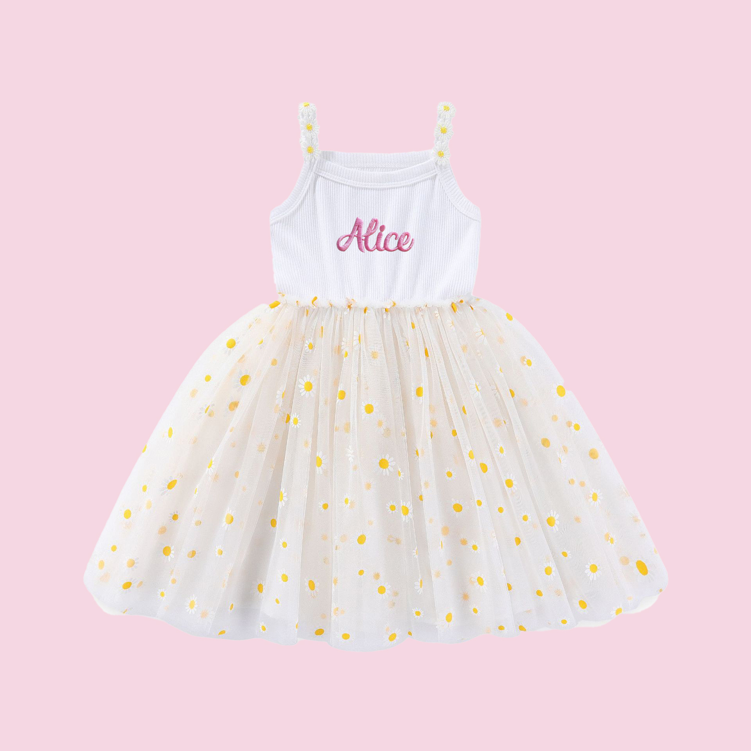 Personalized Girl Embroidered Daisy Tutu Dress| Dress12