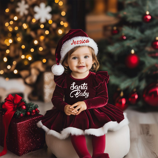 Personalized Santa Baby Outfit with Embroidered Party Hat|YESMC01