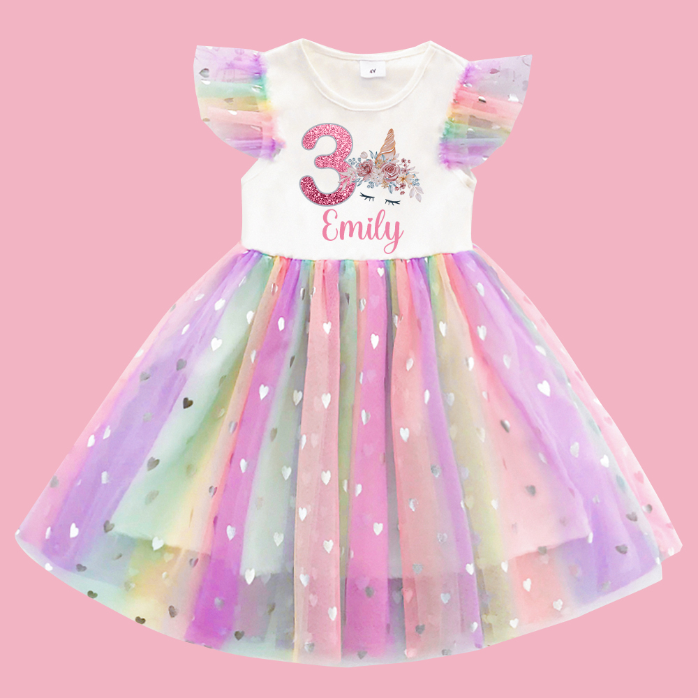 Personalized Girl Birthday Rainbow Mesh Cake Dress| Dress27