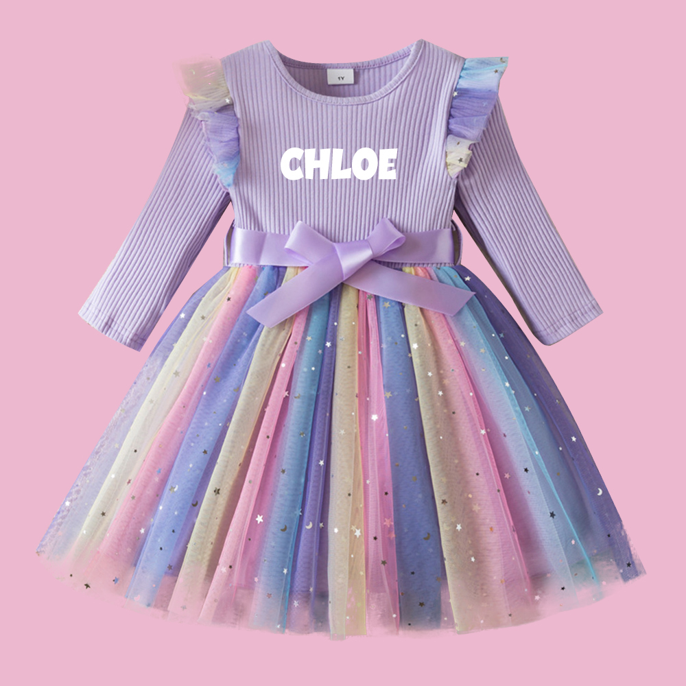 Personalized Girl Rainbow Sparkle Tulle Dress| Dress47