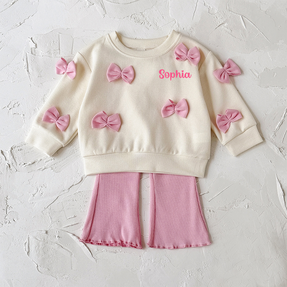 Personalized Baby Girl Casual Bow Sweatshirt and Pants Set| BBcloth115