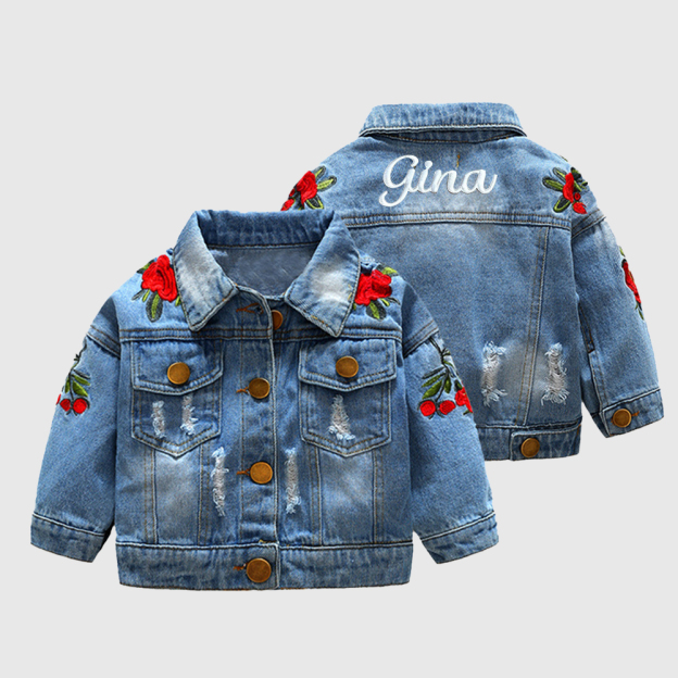 Personalized Girl Embroidered Rose Demin Jacket| Cloth251