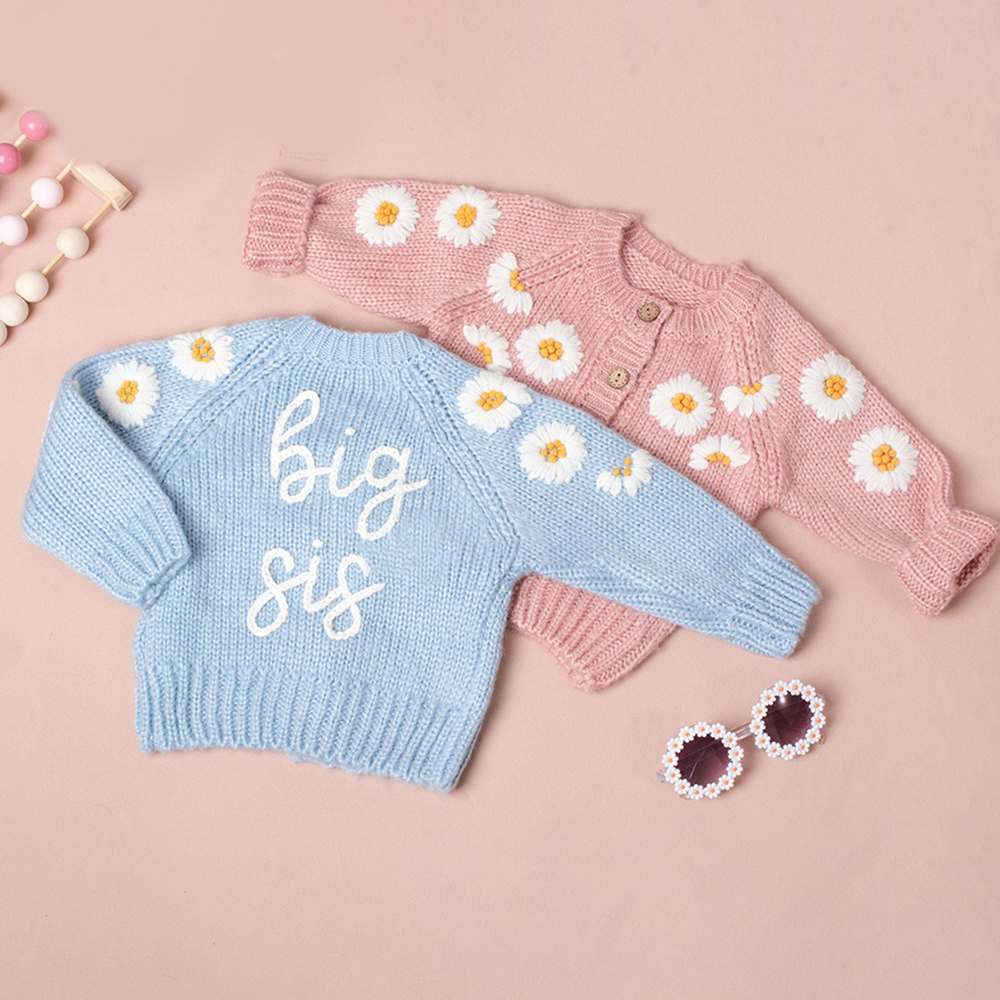 Personalized Baby Hand Embroidered Daisy Cardigan| Cloth241