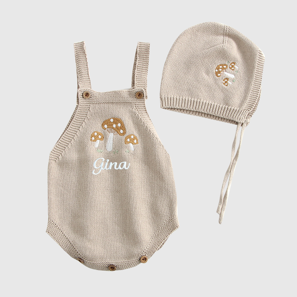 Personalized Baby Embroidered Knitted Romper with Hat| BBcloth109