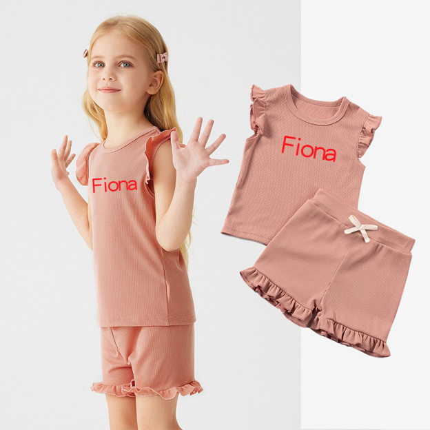 Personalized Girl Summer Ruffle T-Shirt and Shorts Set| Cloth231
