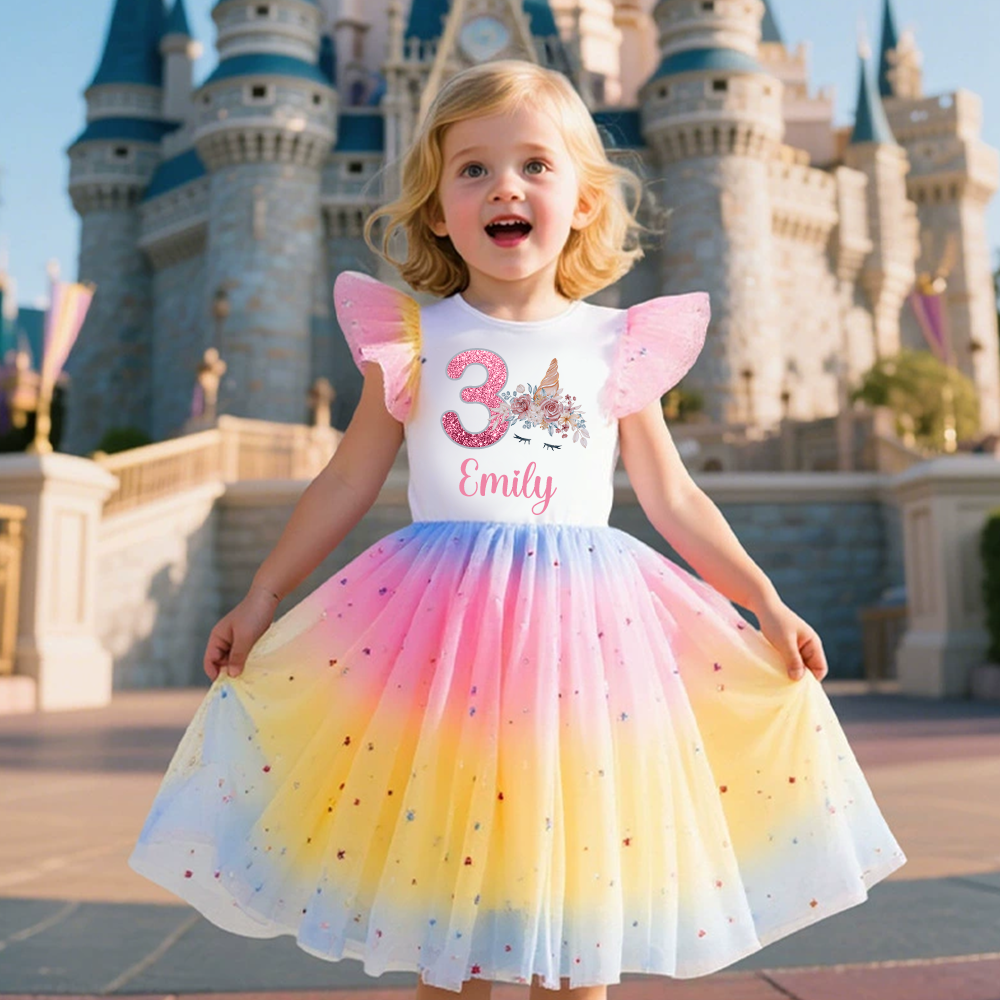 Personalized Girl Birthday Rainbow Mesh Cake Dress| Dress35