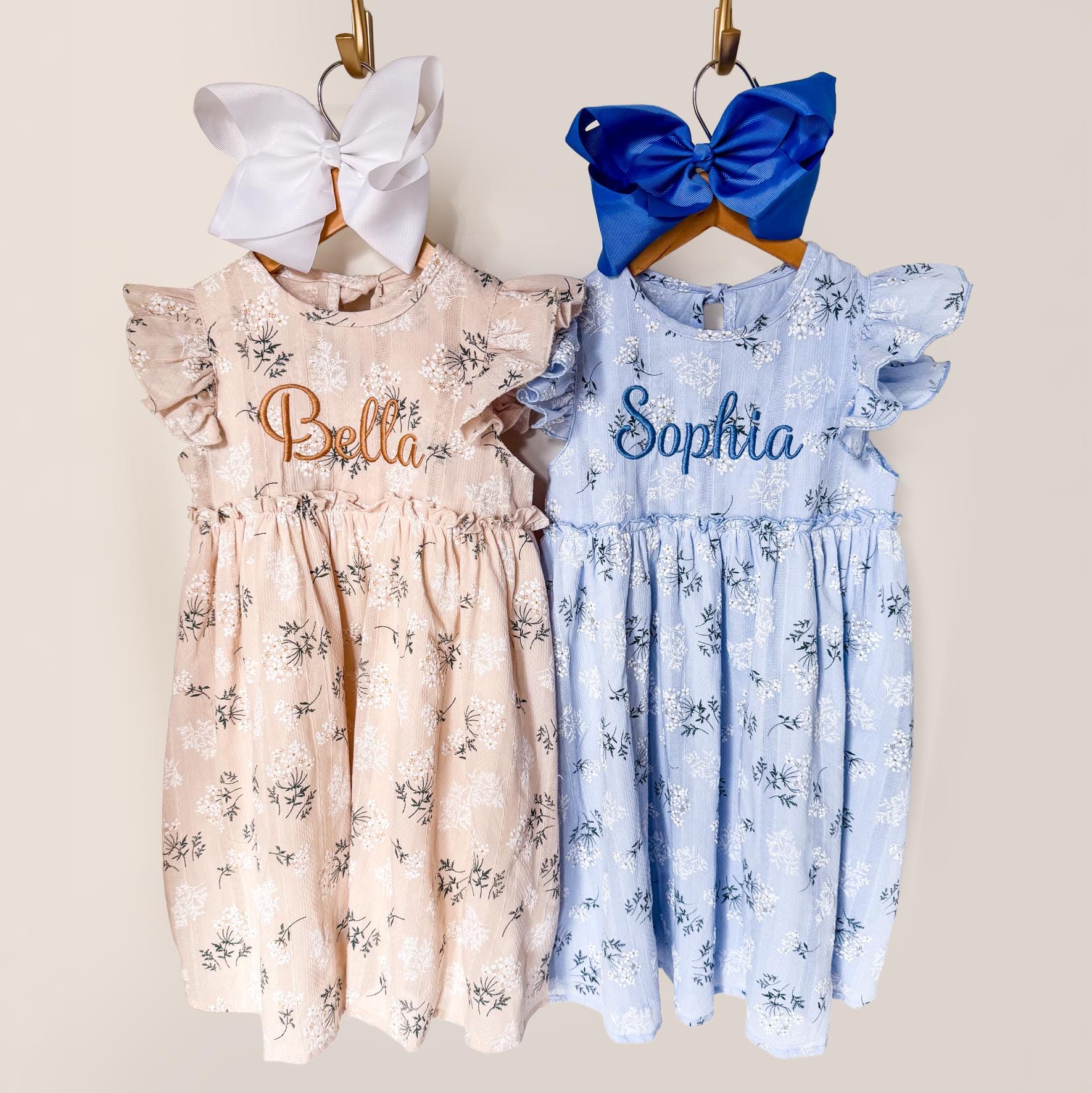 Personalized Girl Embroidered Name Floral Dress With Bow| Dress80