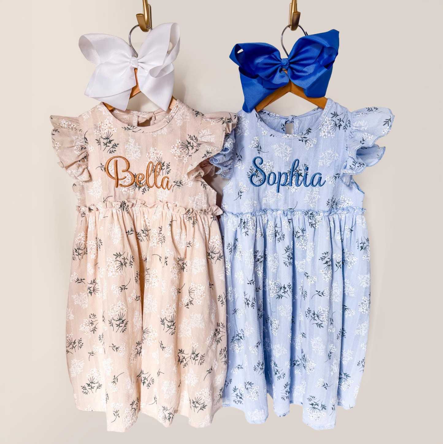 Personalized Girl Embroidered Name Floral Dress With Bow| Dress80