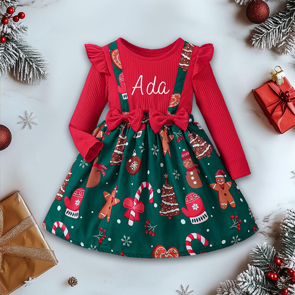 Personalized Girl Christmas Cute Bow Dress|YESMC02