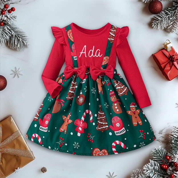 Personalized Girl Christmas Cute Bow Dress|YESMC02