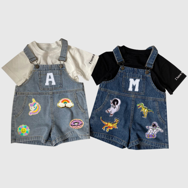 Personalized Kids Patch Denim Overalls| Pants23