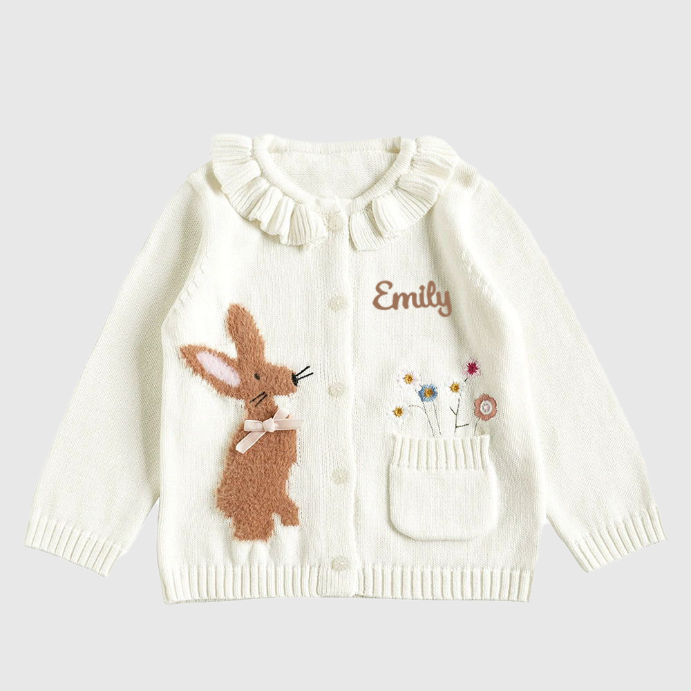 Personalized Girl Embroidered Bunny Cardigan| Cloth248