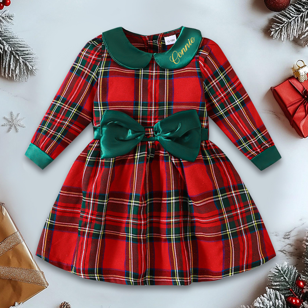 Personalized Christmas Girl Bow and Sweet Doll Collar Dress|YESMC07