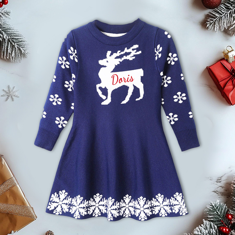 Personalized Girl Christmas Sweater Deer Dresst| YESMC21