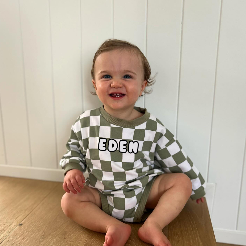 Personalized Baby Checkerboard Sweatshirt Romper| BBcloth95