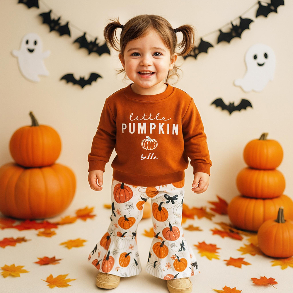 Personalized Baby Girl My Little Pumpkin Sweatshirt Set| YESHalloween07