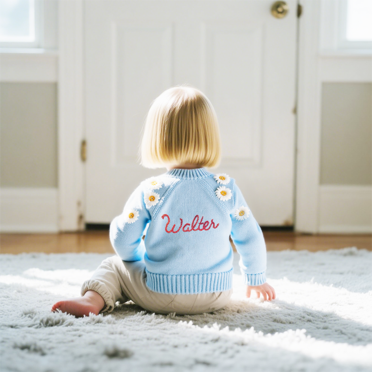 Personalized Baby Hand Embroidered Daisy Cardigan| Cloth241