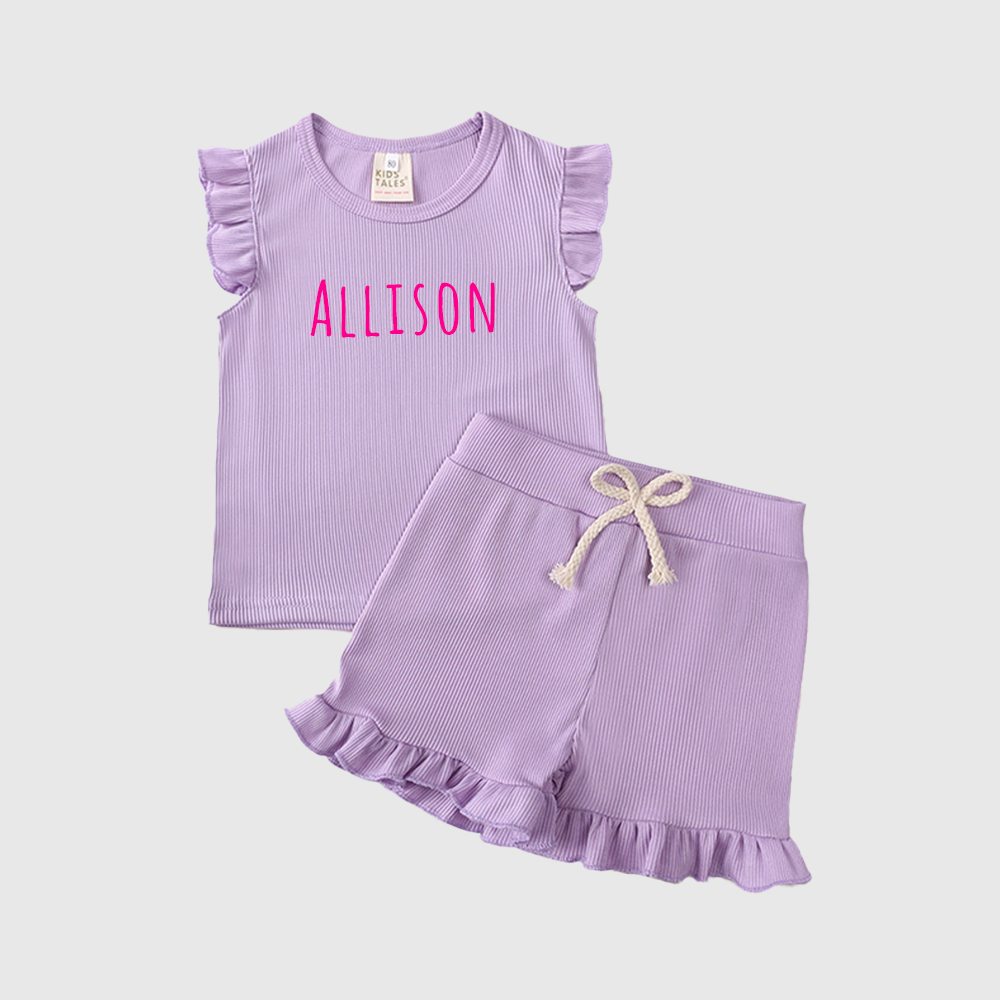 Personalized Girl Summer Ruffle T-Shirt and Shorts Set| Cloth231