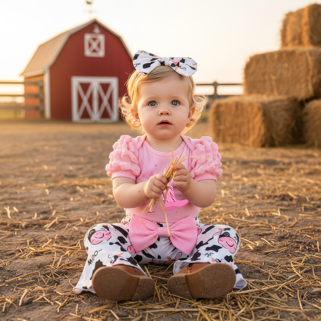 Personalized Baby Girl Cow Print Outfit Set| BBcloth119