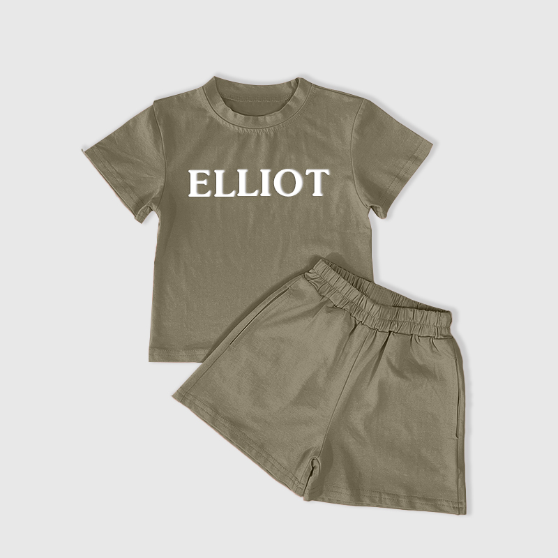 Personalized Kid Summer Puff Name T-Shirt and Shorts Set| Cloth232