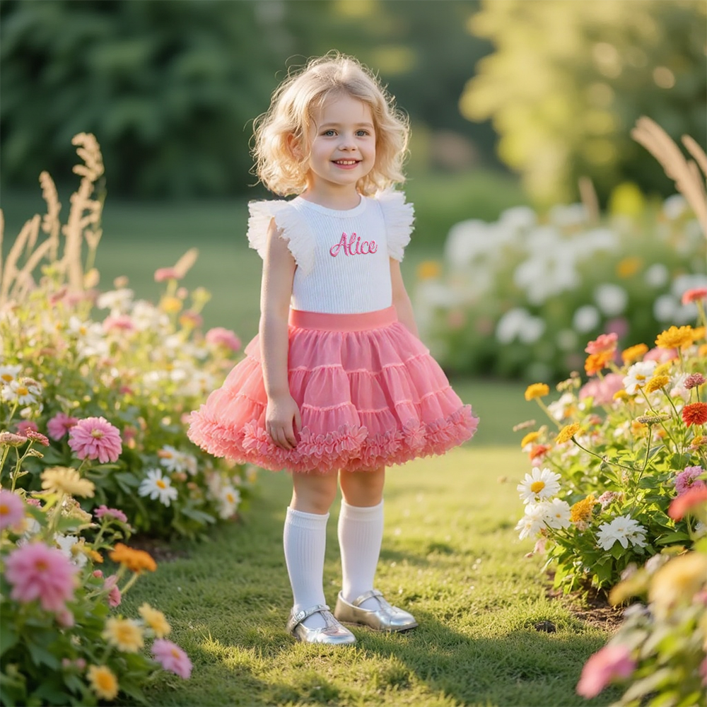 Personalized Girl Mesh Flying Sleeve T-shirt TUTU Skirt Set| Cloth236