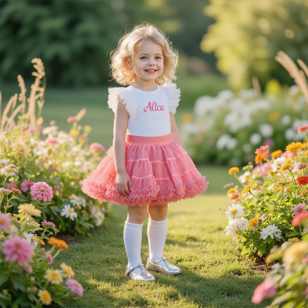 Personalized Girl Mesh Flying Sleeve T-shirt TUTU Skirt Set| Cloth236