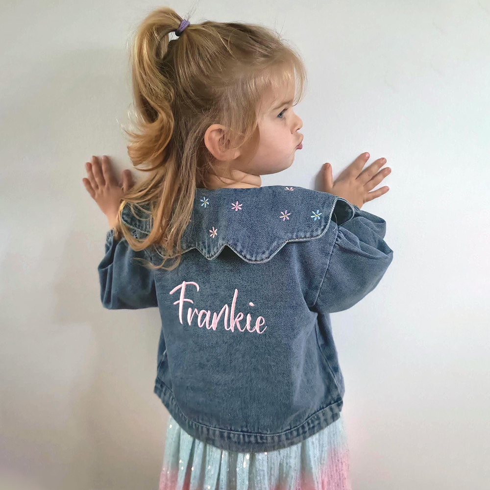 Personalized Embroidery Lovely Bubble Sleeves Denim Jacket | CWBaby340