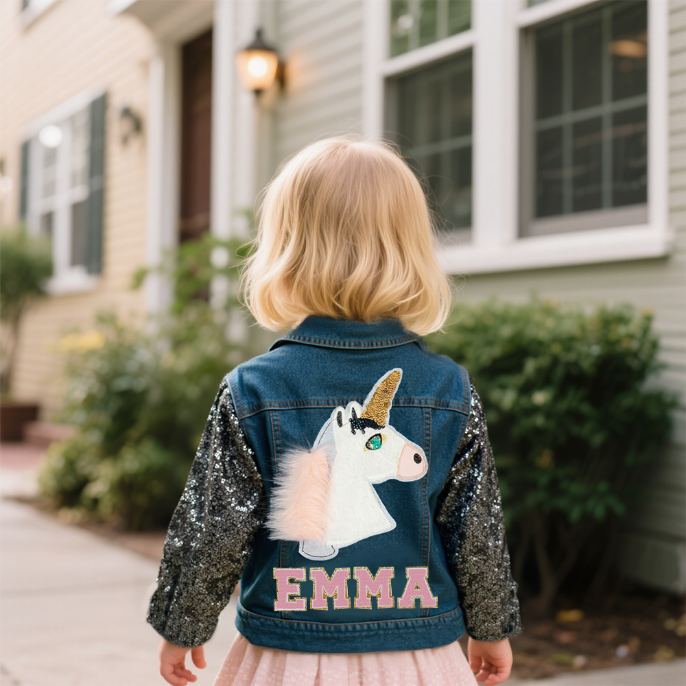 Personalized Kids Unicorn Hand Patch Denim Jacket| Cloth238