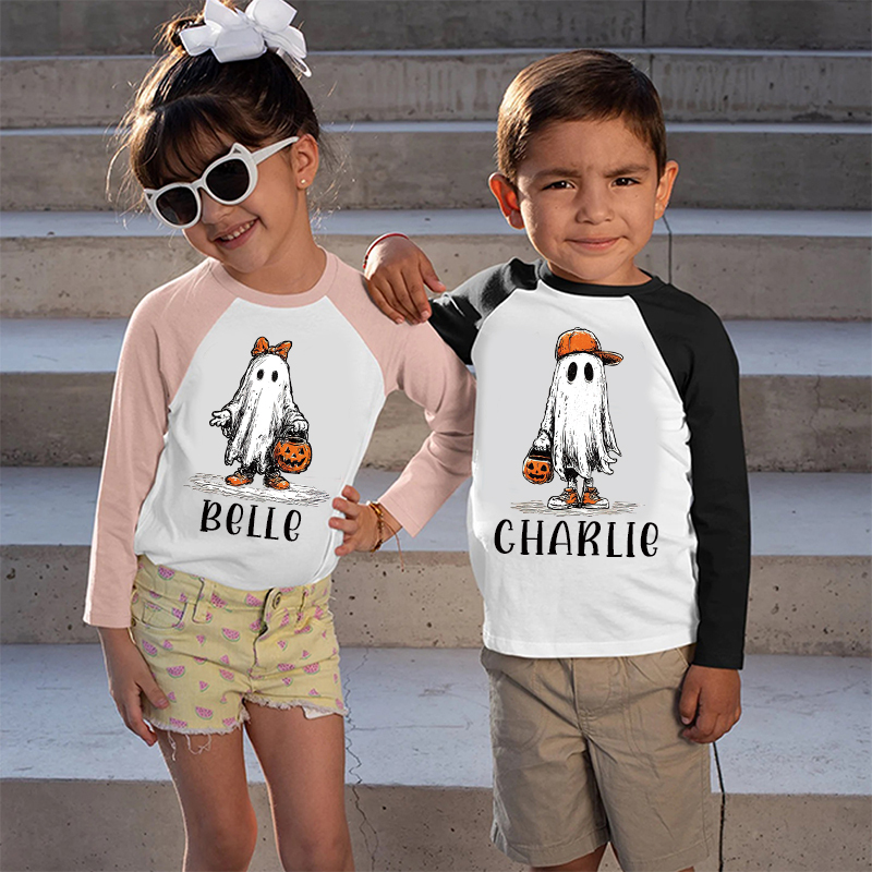 Personalized Kids Halloween Ghost Pumpkin Long Sleeves Shirt| Cloth12448