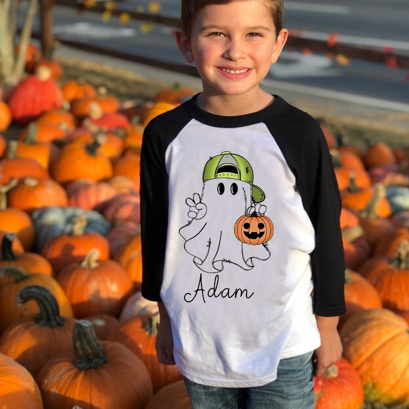Personalized Kids Halloween Ghost Long Sleeves Shirt| Cloth12449