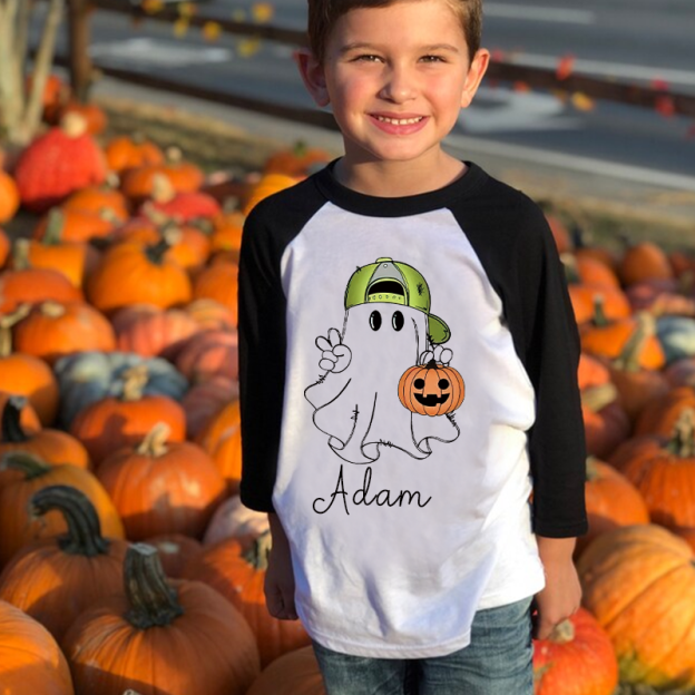 Personalized Kids Halloween Ghost Long Sleeves Shirt| Cloth12449