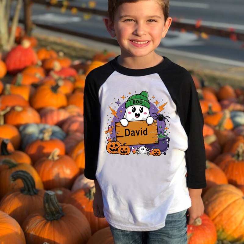 Personalized Kids Halloween Ghost Long Sleeves Shirt| Cloth12450