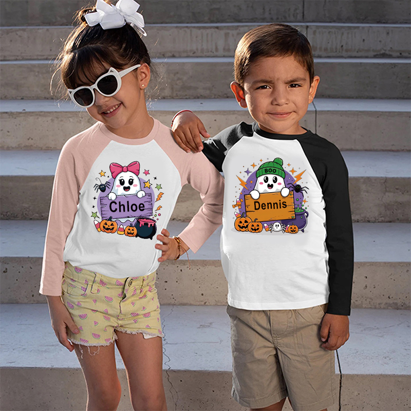 Personalized Kids Halloween Ghost Long Sleeves Shirt| Cloth12450