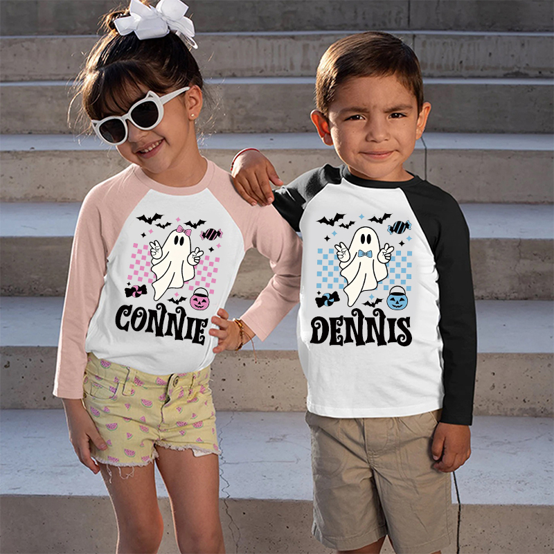 Personalized Kids Halloween Retro Ghost Long Sleeves Shirt| Cloth12452
