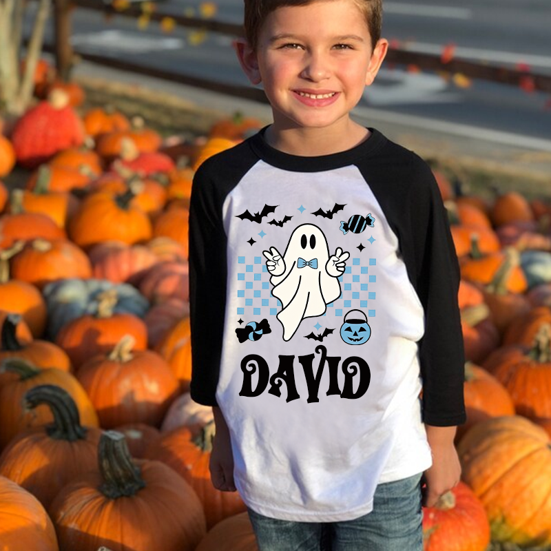 Personalized Kids Halloween Retro Ghost Long Sleeves Shirt| Cloth12452