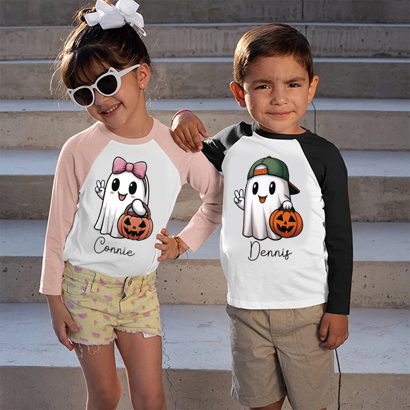 Personalized Kids Halloween Ghost Pumpkin Long Sleeves Shirt| Cloth12453