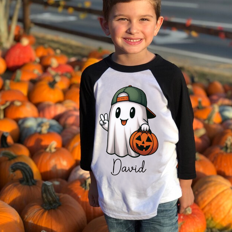 Personalized Kids Halloween Ghost Pumpkin Long Sleeves Shirt| Cloth12453