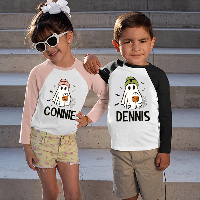 Personalized Kids Halloween Ghost Long Sleeves Shirt| Cloth12455