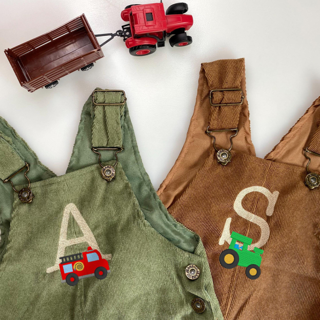 Personalized Embroidery Corduroy Baby Suspenders Jumpsuit | CWBaby387